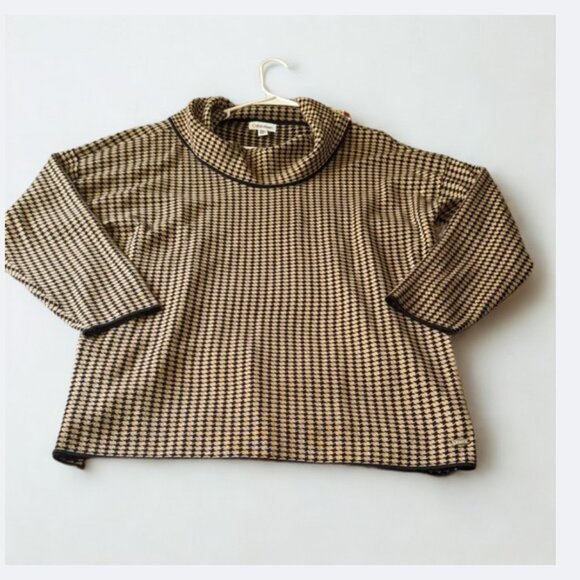 Calvin Klein Black & Tan Houndstooth Turtleneck Sweater Blouse Women's Size XL - Picture 1 of 8